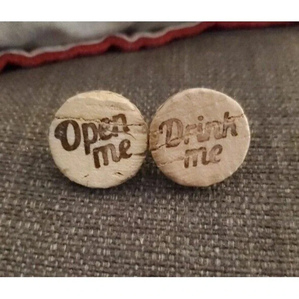 Wine Lovers Cork Post Earrings Open Me Drink Me Novelty